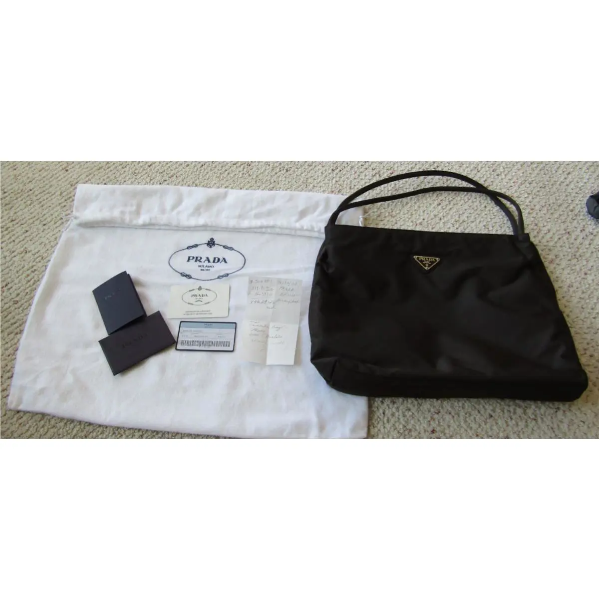 Prada Milano Tessuto Abano Dk Brown B7276 Double Handle Handbag Cosmetic Bag