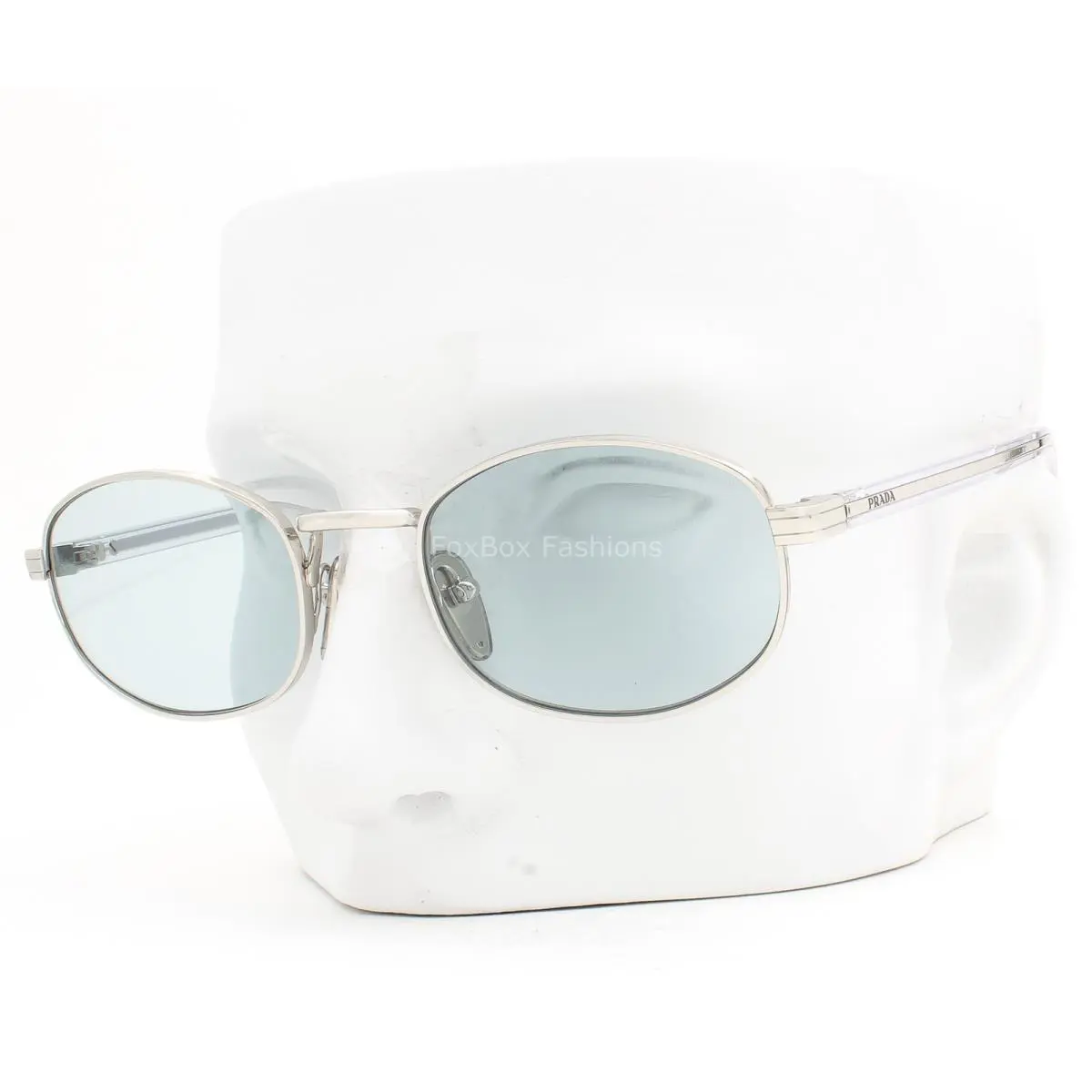 Prada Sunglasses Spr B53 1BC-40N Shiny Silver on Clear Azure Blue with Case