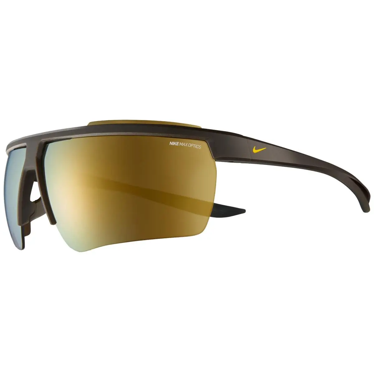 Windshield 20 Men`s Semi-rimless Wrap Sunglasses W/max Optics Mirrored Lens Dark-Cinder/Brown-Gold-(200) by Nike