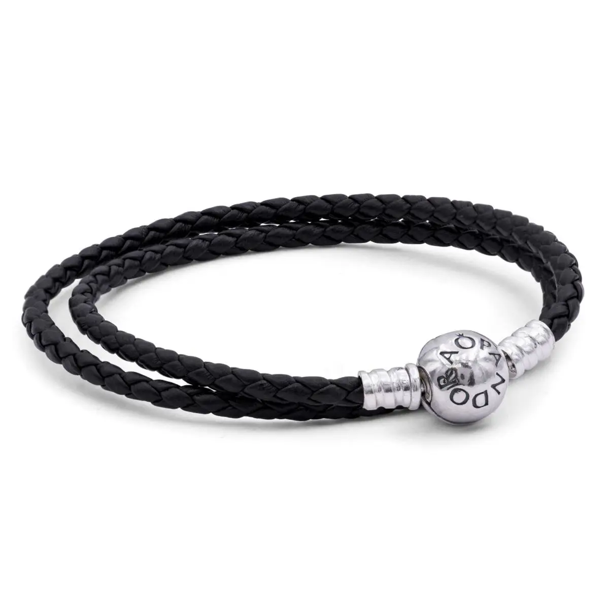 Pandora Silver Leather Bracelet Double Black