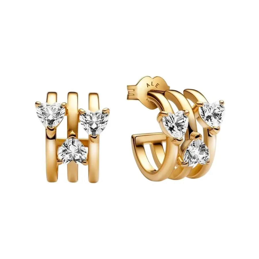 Pandora Triple Heart Hoop Earrings 14k Gold Plating 263656C01