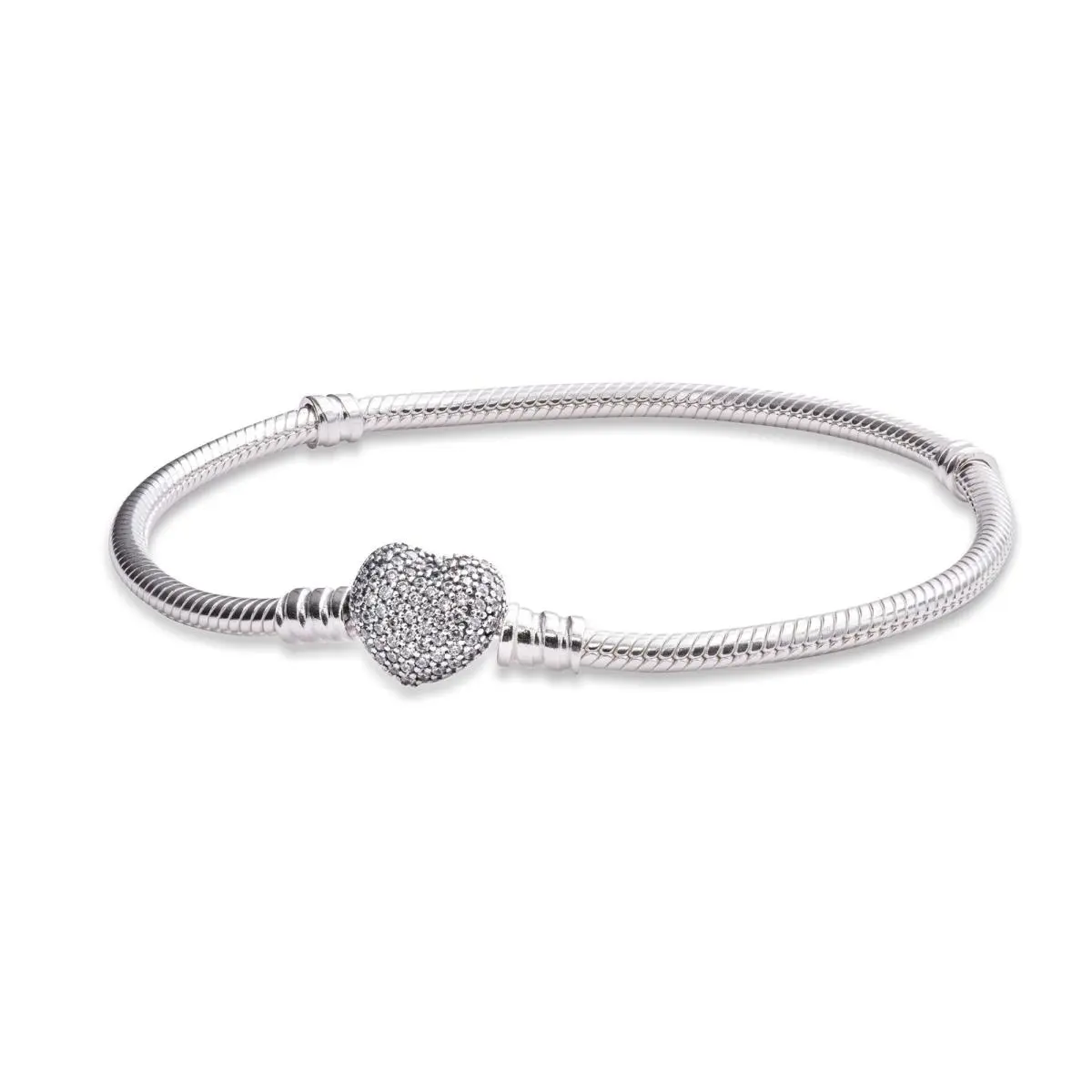 Pandora Moments Sparkling Heart Clasp Snake Chain Bracelet 590727CZ-23