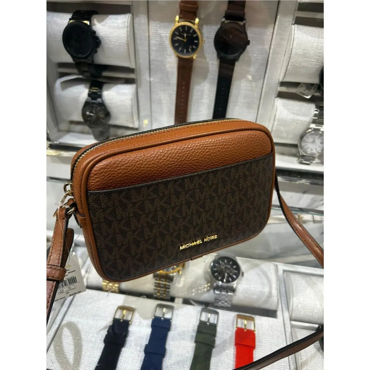 Jet Set Small Women Crossbody Strap Camera Bag MK Logo Variation BROWN by Michael Kors