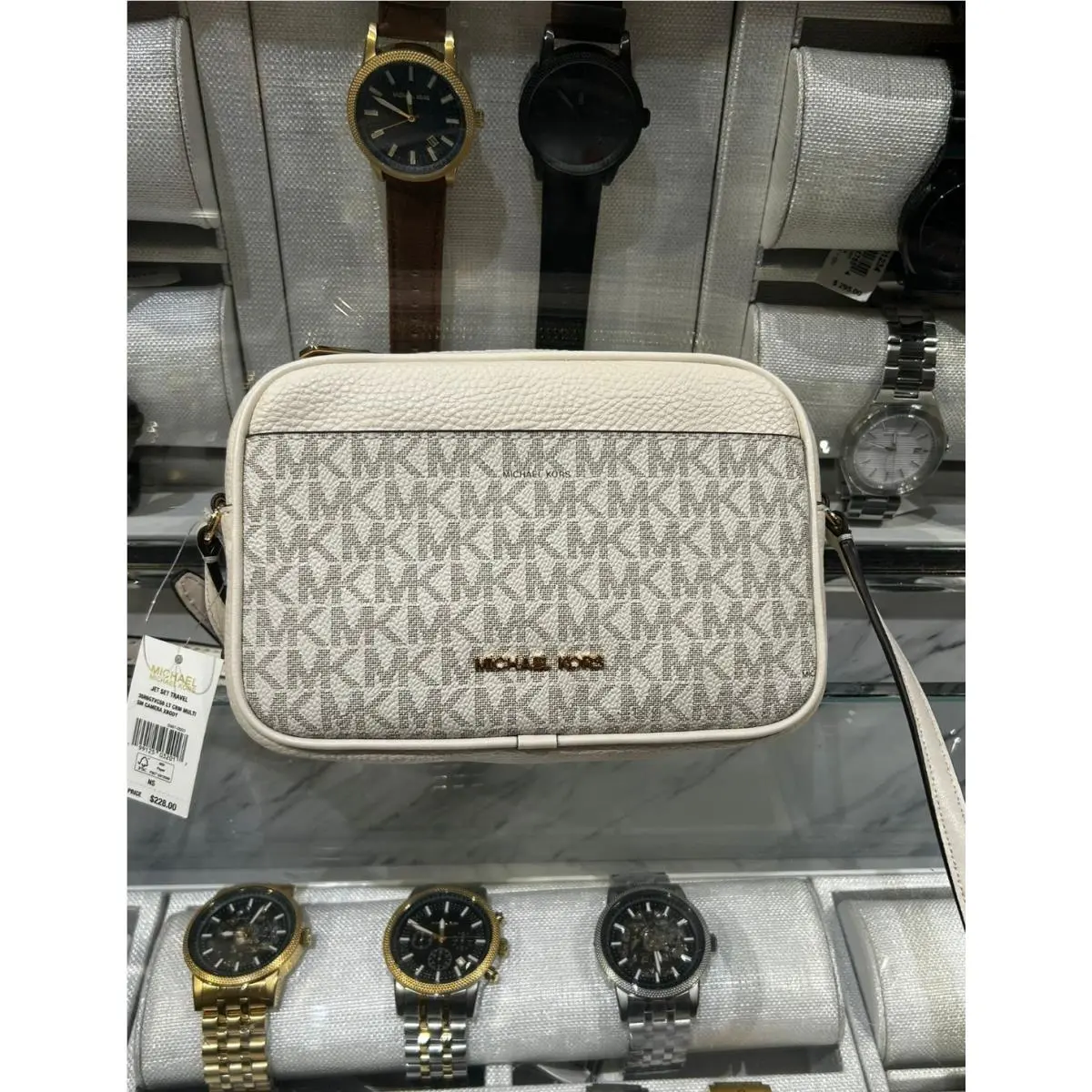 Jet Set Small Women Crossbody Strap Camera Bag MK Logo Variation LIGHT CREAM MULTI by Michael Kors
