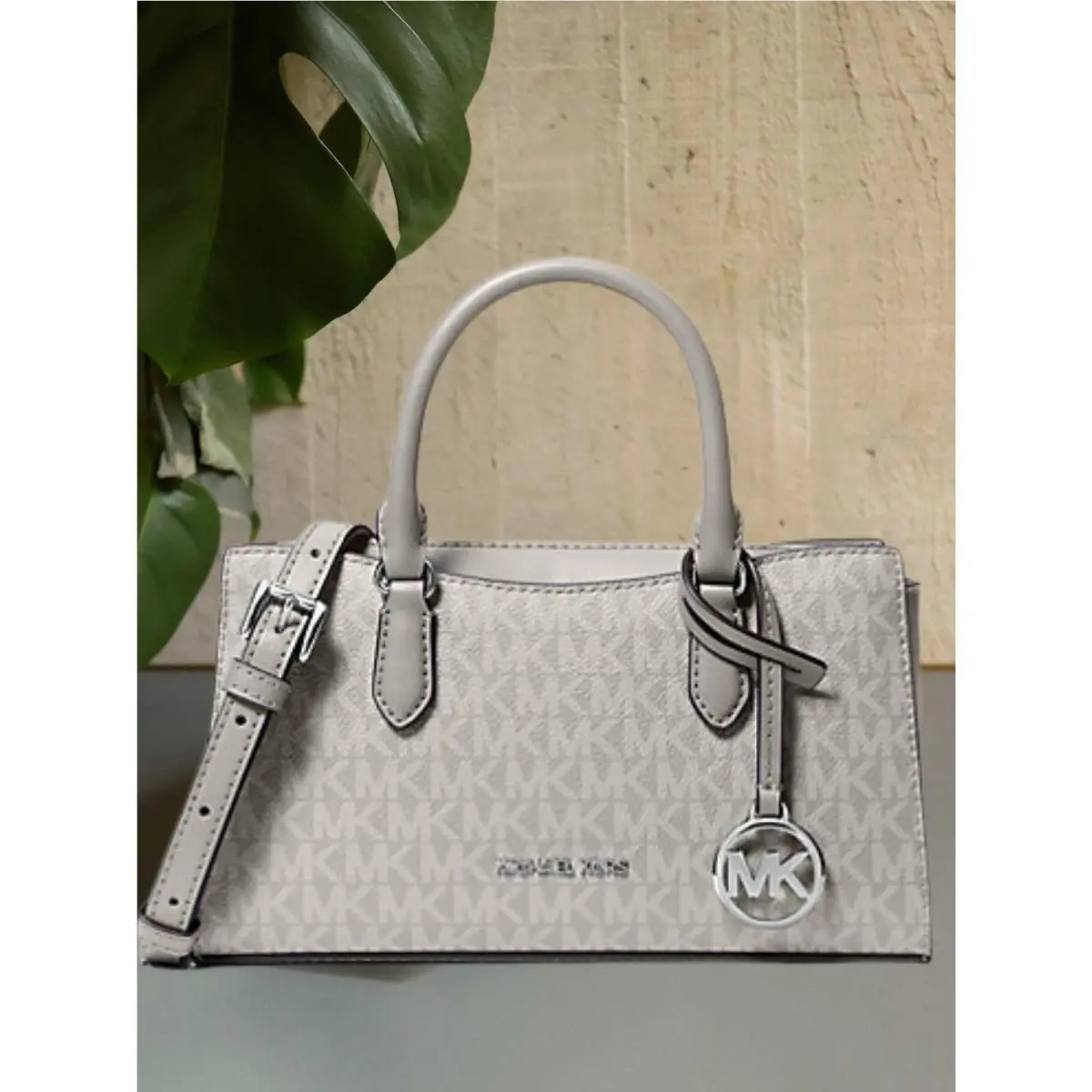 Michael Kors Arden Women Small Messenger Purse Bag Pearl Grey Crossbody Satchel