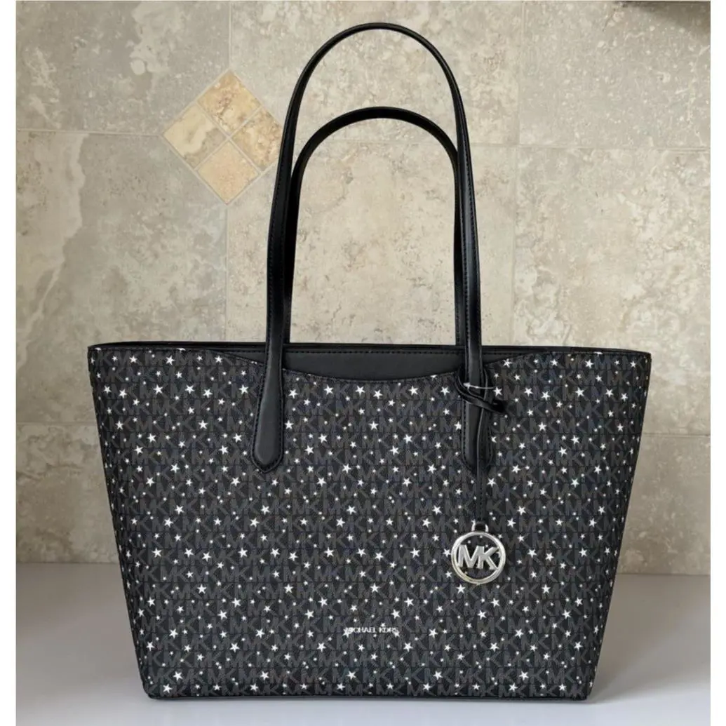 Michael Kors Arden Large Top Zip Tote Shoulder Bag MK Black Stars