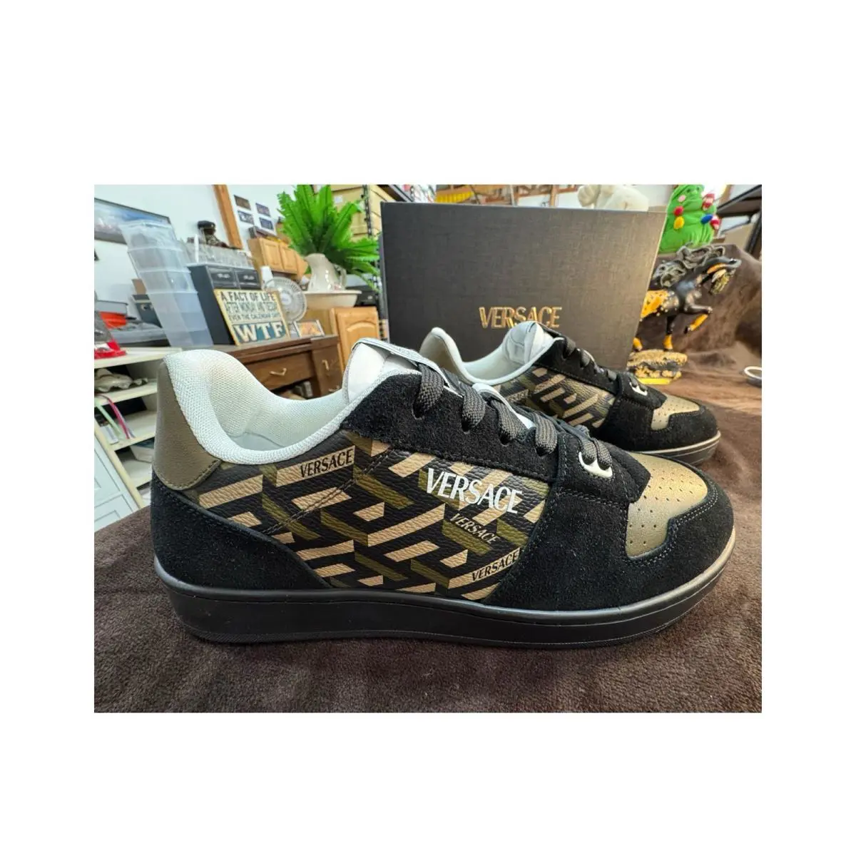 Versace Black and Gold Leather Sneakers For Men