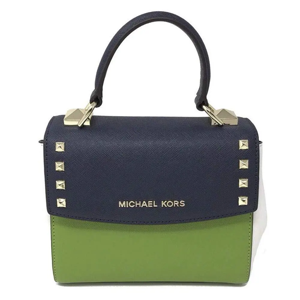 Michael Kors Karla Studded Mini Convertible Crossbody Navy Green Optic White