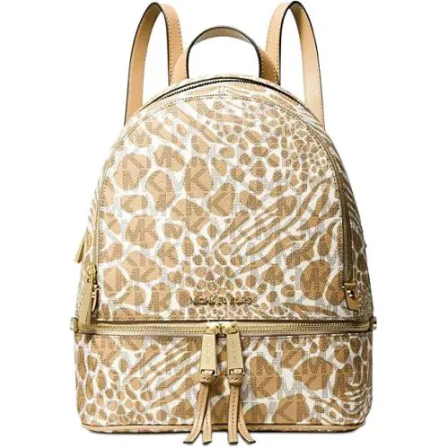 Michael Kors Rhea Zip Camel White Logo Gold Backpack Bag Factory Packagng