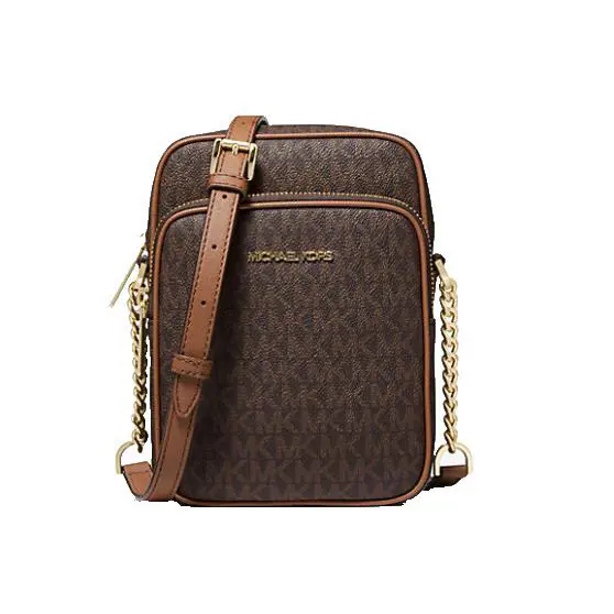 Michael Kors Women`s Brown Jet Set Travel Crossbody Bag Medium Logo - Handle/Strap: Brown, Hardware: Gold, Exterior: Brown