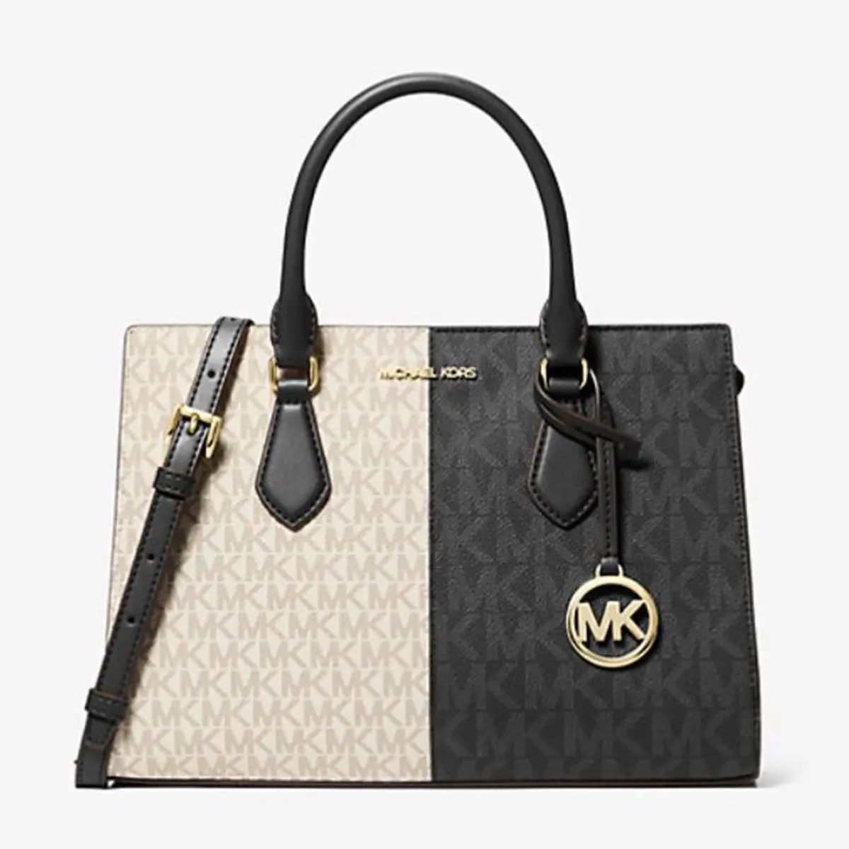 Michael Kors Outlet Sheila Medium Two-tone Metallic Signature Logo Satchel 35F5G