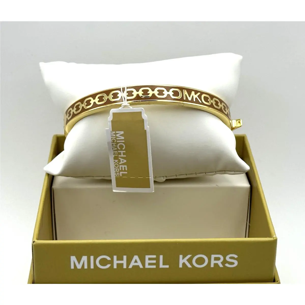 Michael Kors MK Logo W/gold Tone Links Brass Bangle Bracelet