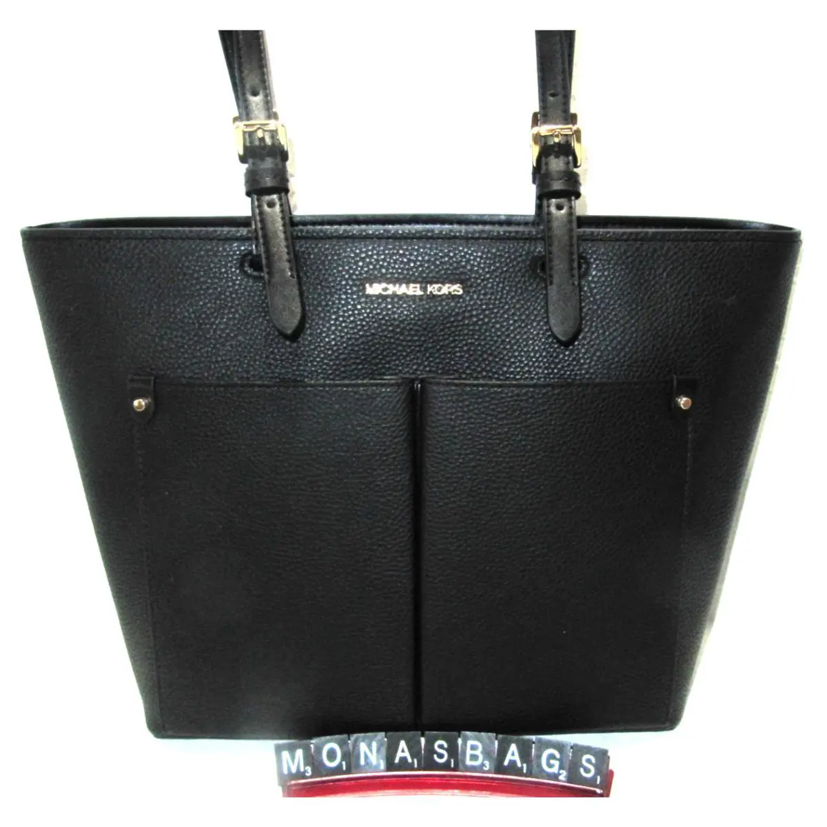 Michael Kors Double Pocket Jet Set Travel Black Vegan Tote Bag