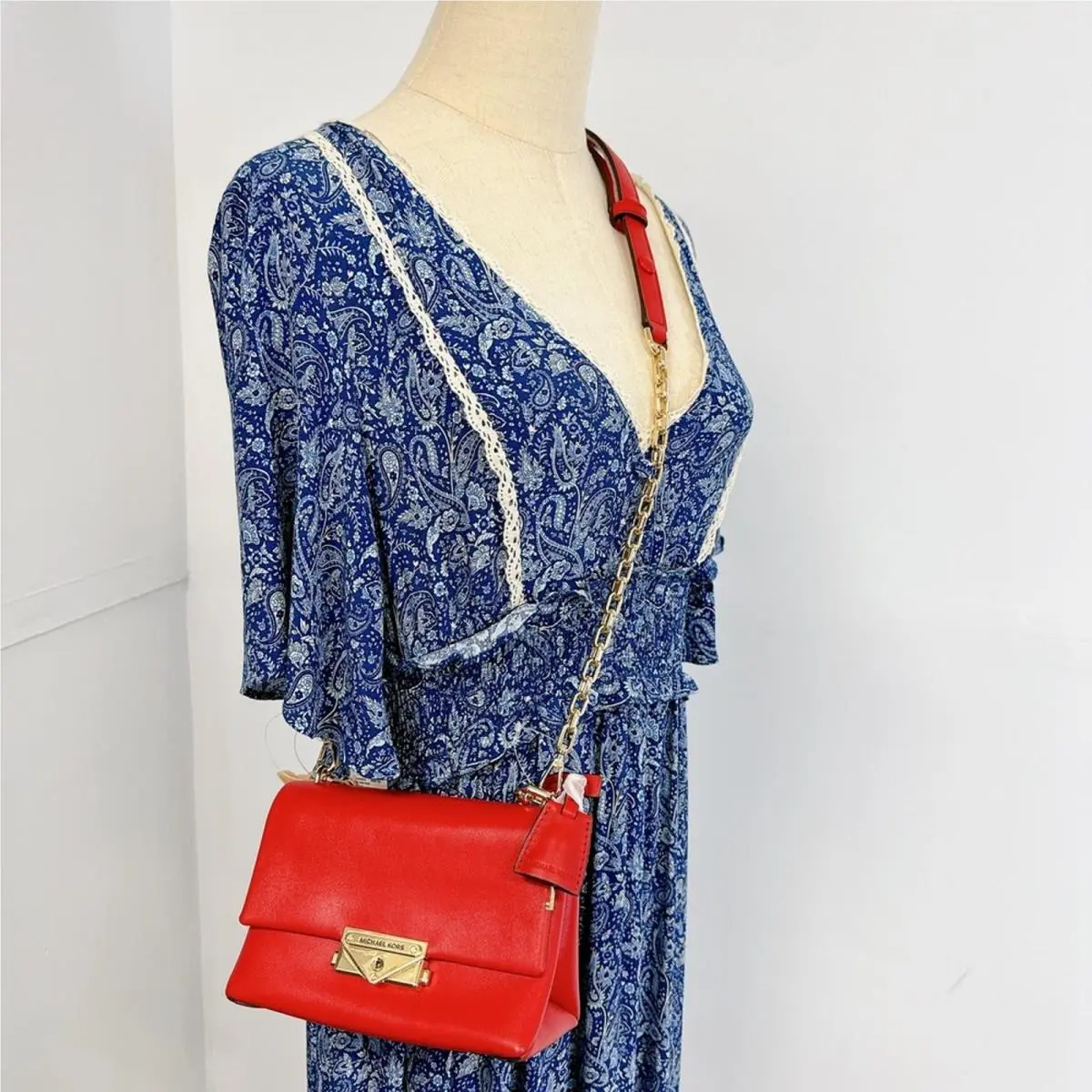 Michael Kors 32S9G0EC0L Cece Extra-small Leather Crossbody Bag IN Bright Red