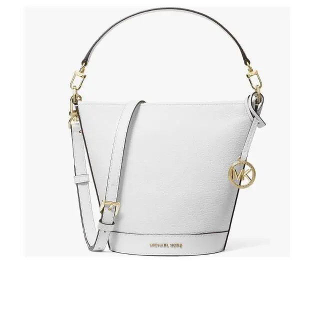 Michael Kors Townsend Pebbled Leather Women`s Small Bucket Crossbody Bag -white