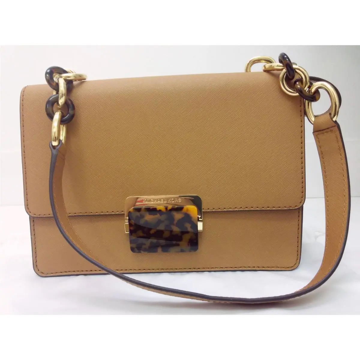 Michael Kors Cynthia Small Leather Bag Adjustable Shoulder Flap Acorn/camel