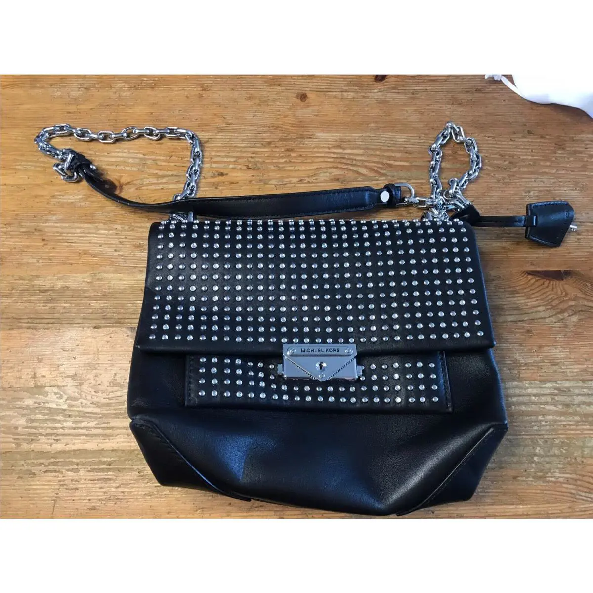 Michael Kors Cece Black Leather Medium Convertible Chain Shoulder Tote Bag