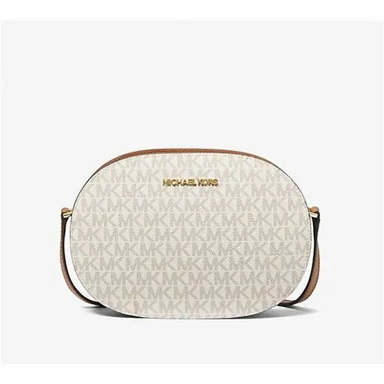 Michael Kors Vanilla White Jet Set Travel Med Signature Logo Crossbody Bag