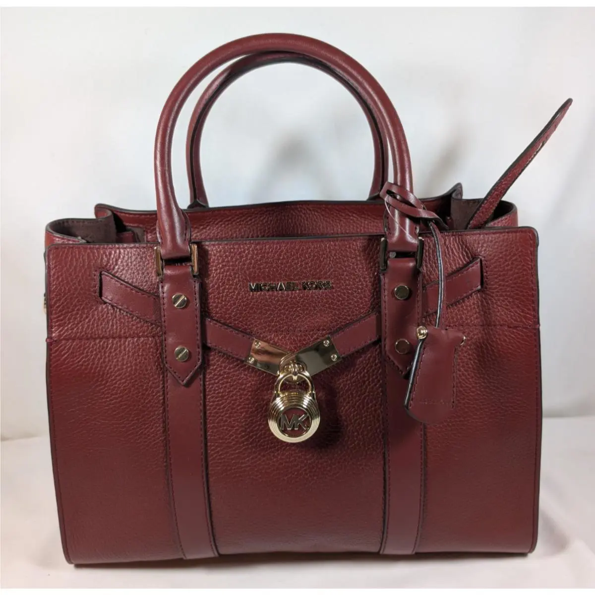 Michael Kors Red Hamilton Pebbled Leather Satchel Bag Lg Brandy Nouveau DB