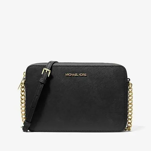 Michael Kors Black Jet Set Large Saffiano Leather Crossbody Bag