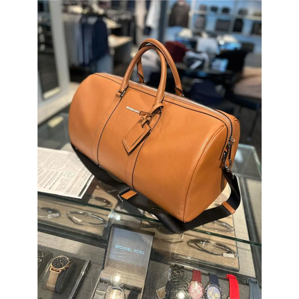 Michael Kors Cooper Men Duffle Luggage Brown Shoulder For Travel Getaway Trip MK