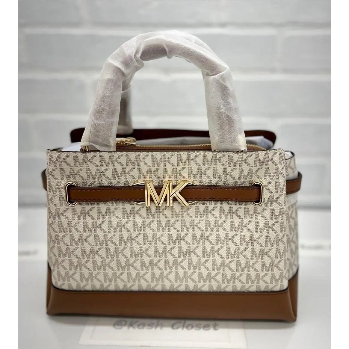 Michael Kors Reed Satchel Small Belted Purse Handbag Vanilla
