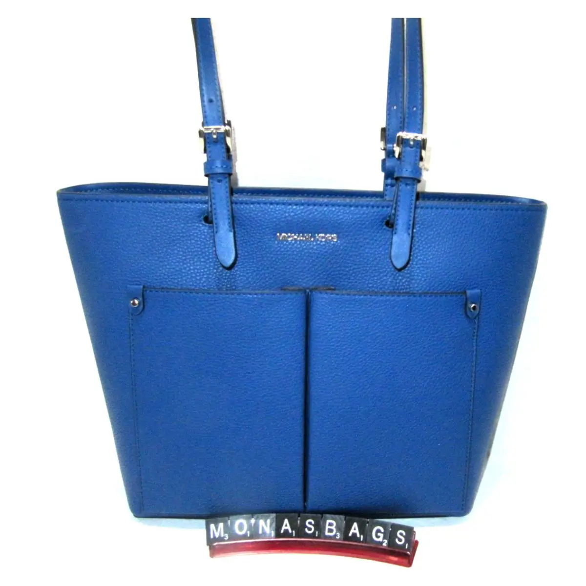 Michael Kors Double Pocket Jet Set Travel Bue Vegan Tote Bag