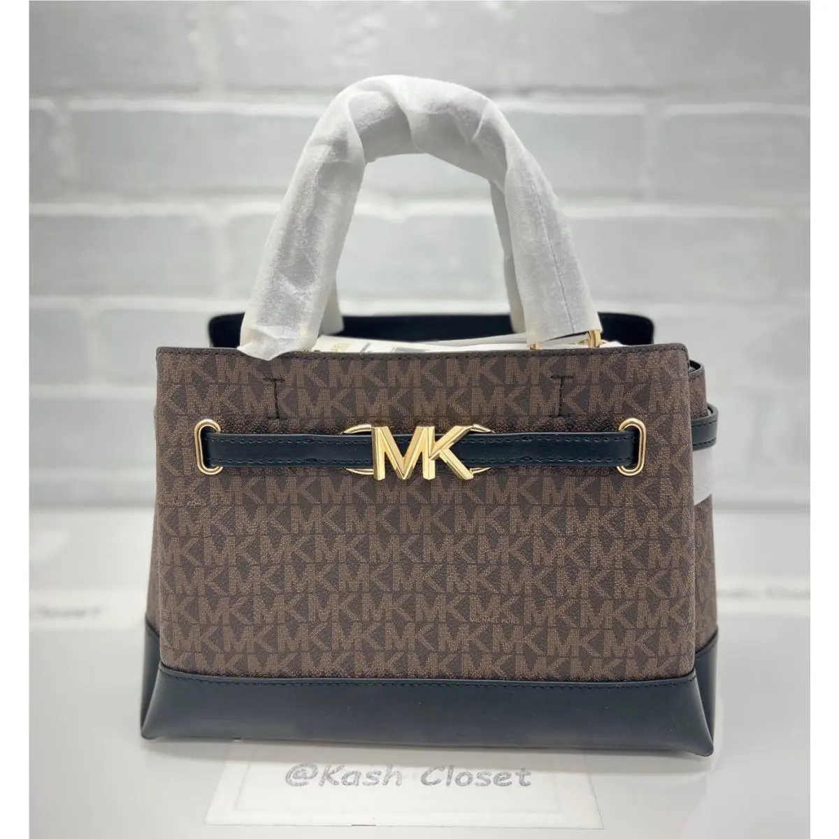 Michael Kors Reed Satchel Small Belted Purse Handbag Brown Black