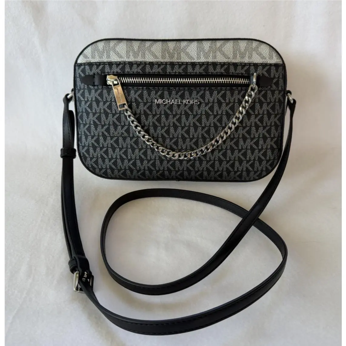 Michael Kors Jet Set Large Signature Logo Crossbody Black Bag 35F5STTC9V