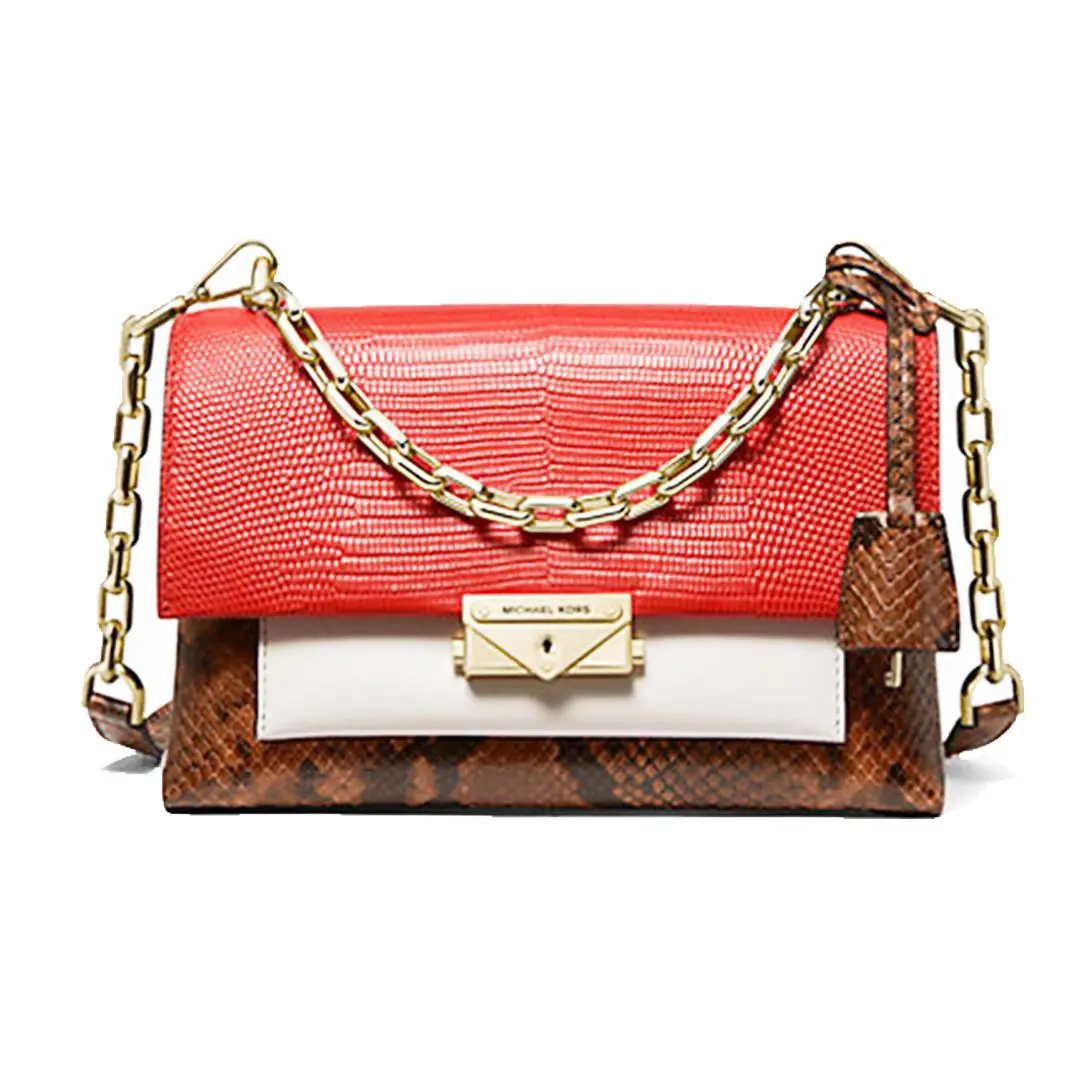 Michael Kors Mk Cece Medium Color-block Gold Red Embossed Leather Handbag Bag NW