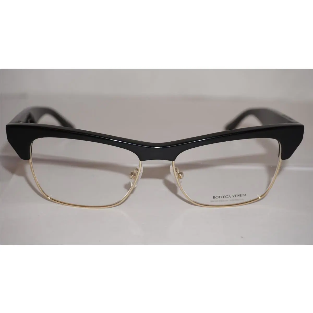 Bottega Veneta Eyeglasses Black Gold Half Rim BV1100O 001 52 15 140