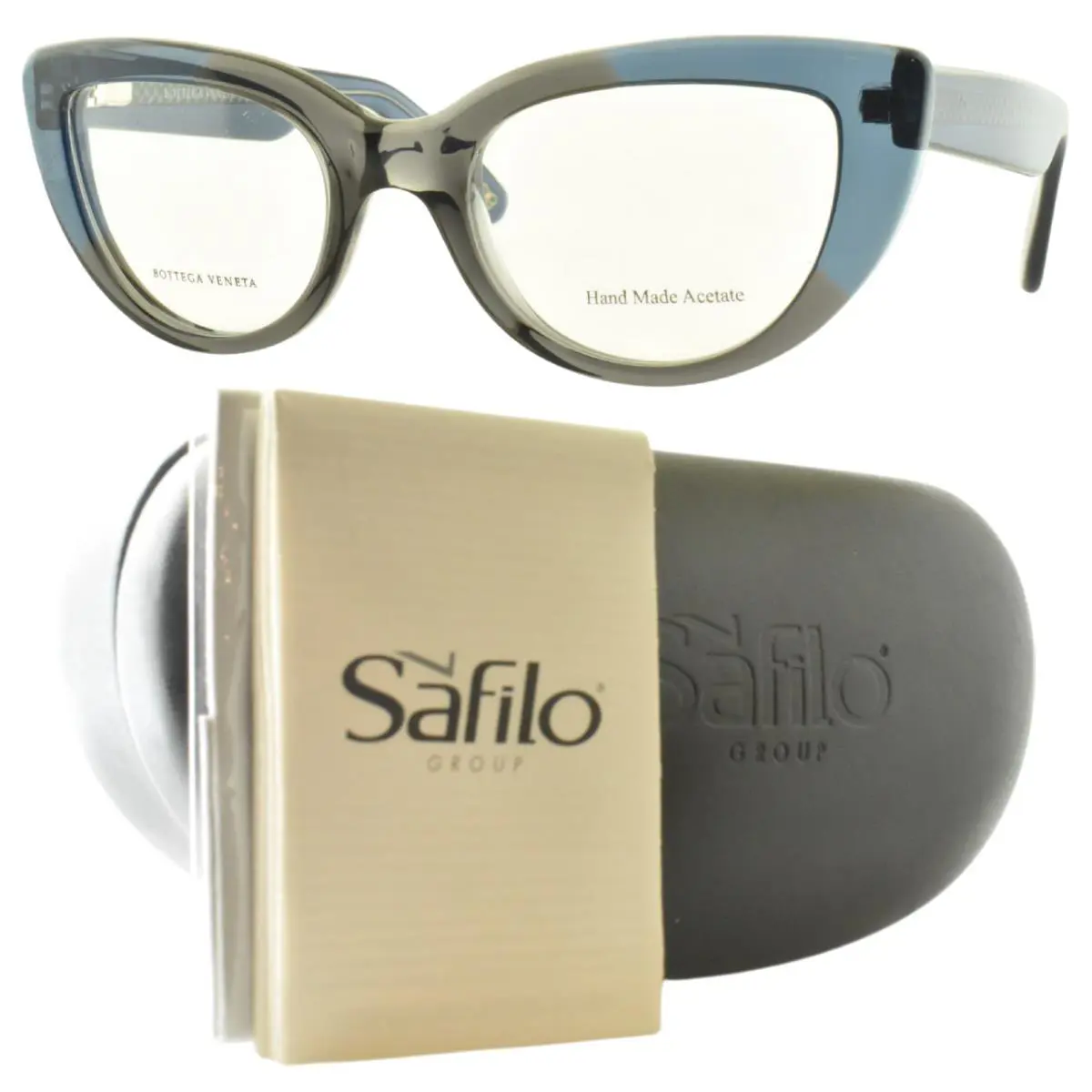 Bottega Veneta BV 269 4CS Transparent Grey Blue Cat Eye Full Rim Frame - Frame: Gray