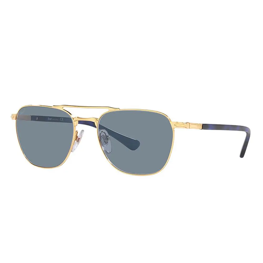 Persol PO 2494S 114156 Gold Metal Pillow Sunglasses Blue Lens