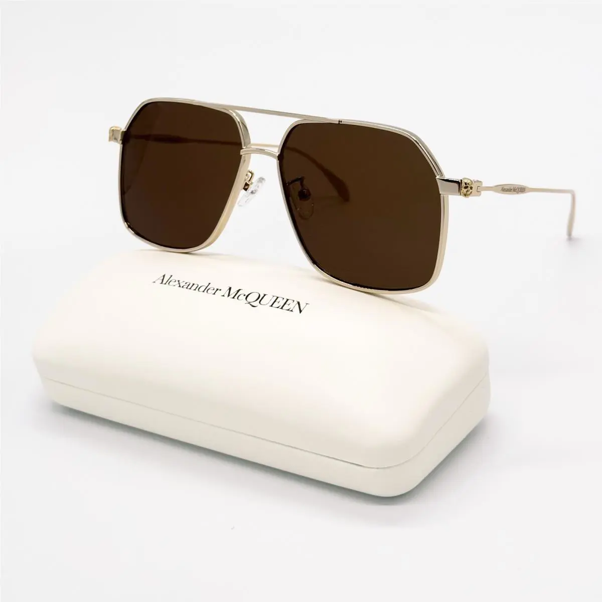 Alexander Mcqueen AM0372S 002 Pilot Gold Sunglasses Alexander Mcqueen