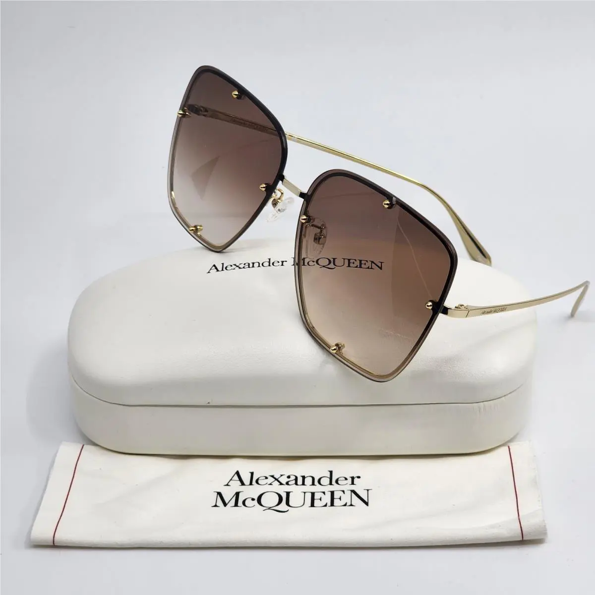 Alexander Mcqueen AM0364S Oversized Women`s Sunglasses Gold/ Gold/brown