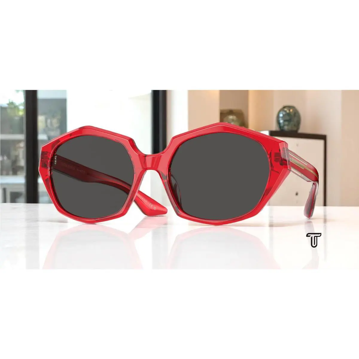 Oliver Peoples OV5511SU 176187 1971c Traslucent Red Grey 57mm Women`s Sunglasses