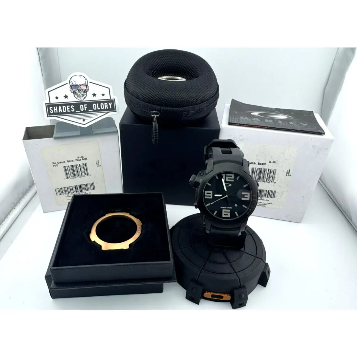 Oakley Kill Switch Stealth Black White W/ Extra Rose Gold Bezel Watch 26-331