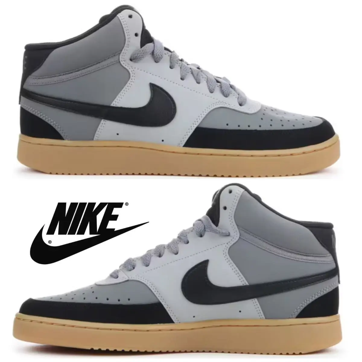 Nike Court Vision Mid Men`s Shoes Sneakers Casual Sport Comfort Walking Athletic - Gray, Manufacturer: retro grey/gum