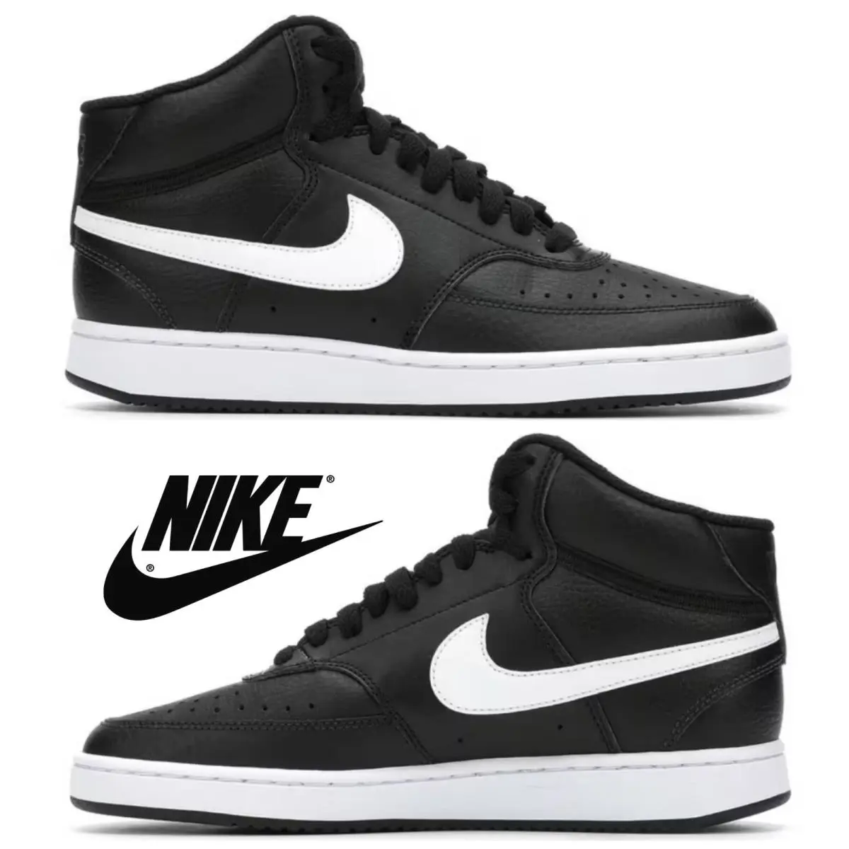 Nike Court Vision Mid Men`s Sneakers Black Casual Sport Comfort High-top Shoes - Black, Manufacturer: black white blk