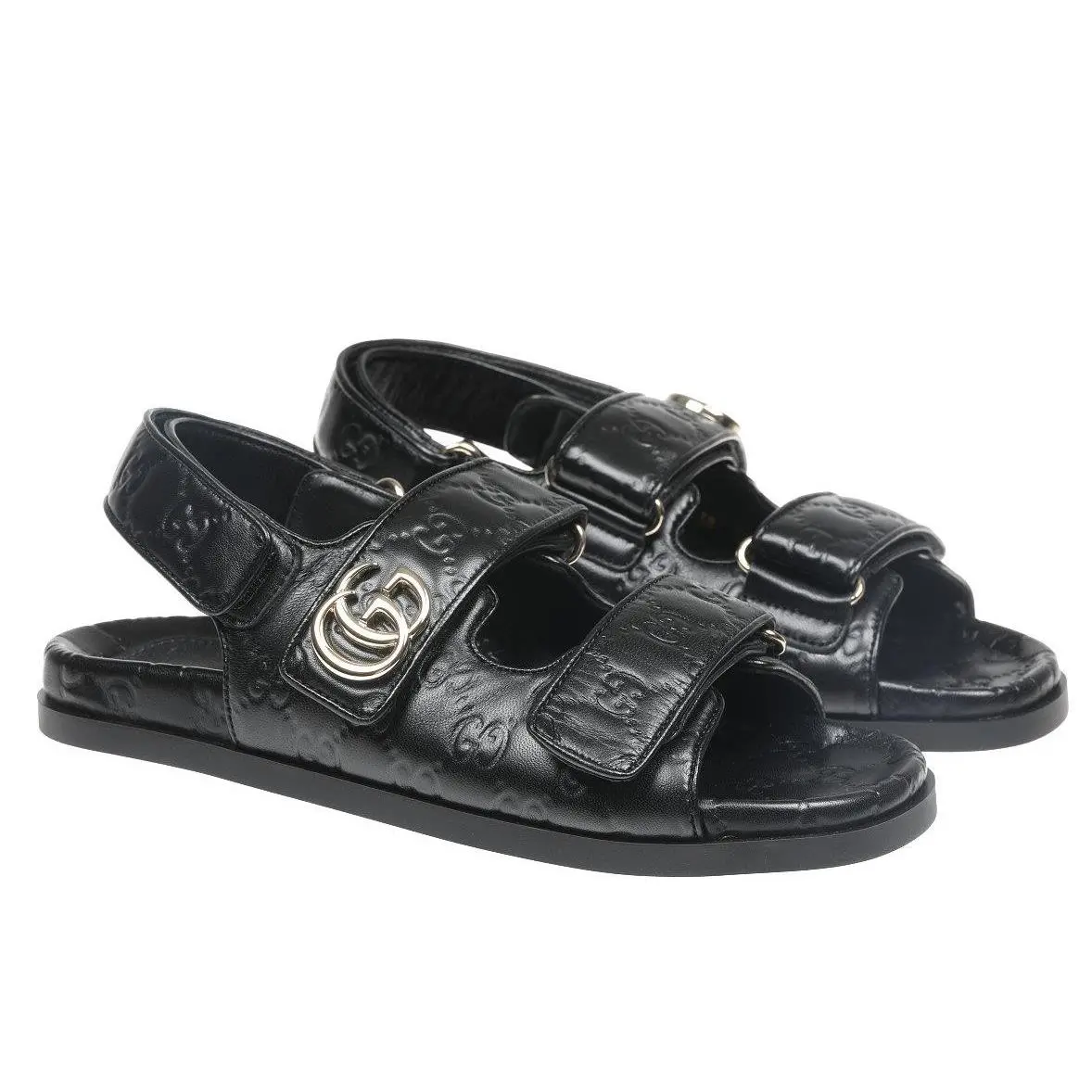 GG ssima Black Leather Double G Sandals Shoes 38/US 8 by Gucci