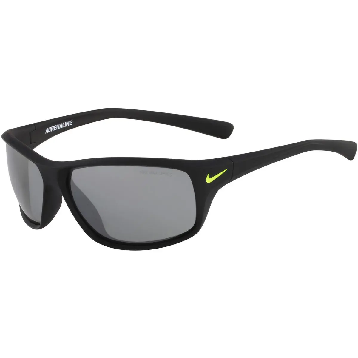 Nike Adrenaline Men`s Sport Wrap Sunglasses w/ Mirror Lens - NKFQ4601 007 - Frame: Matte Black, Lens: Silver Flash