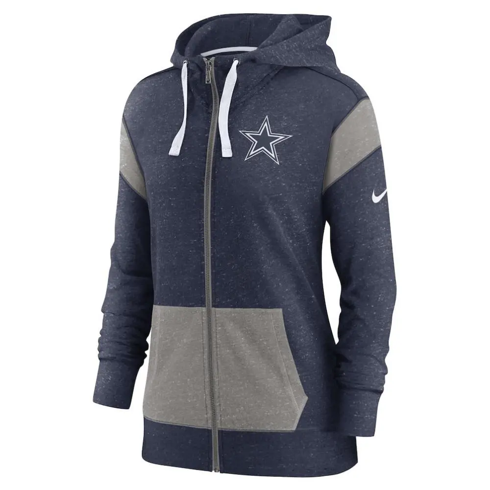 Dallas Cowboys Nike Navy Heather Grey Monaco Lightweight Full-zip Hoodie Small S