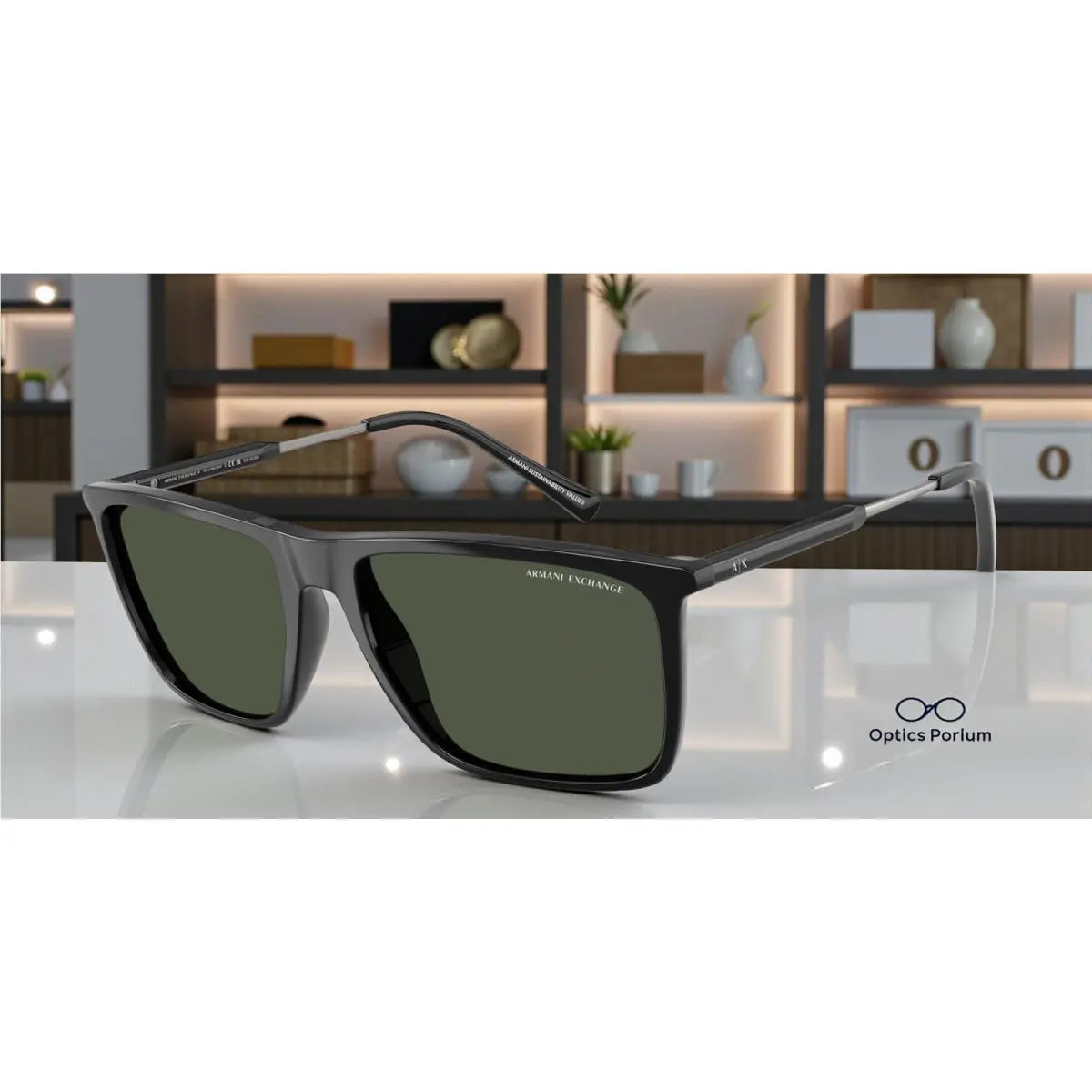 Armani Exchange AX4160S 81582J Shiny Black Dark Green Polar 57mm Mens Sunglasses