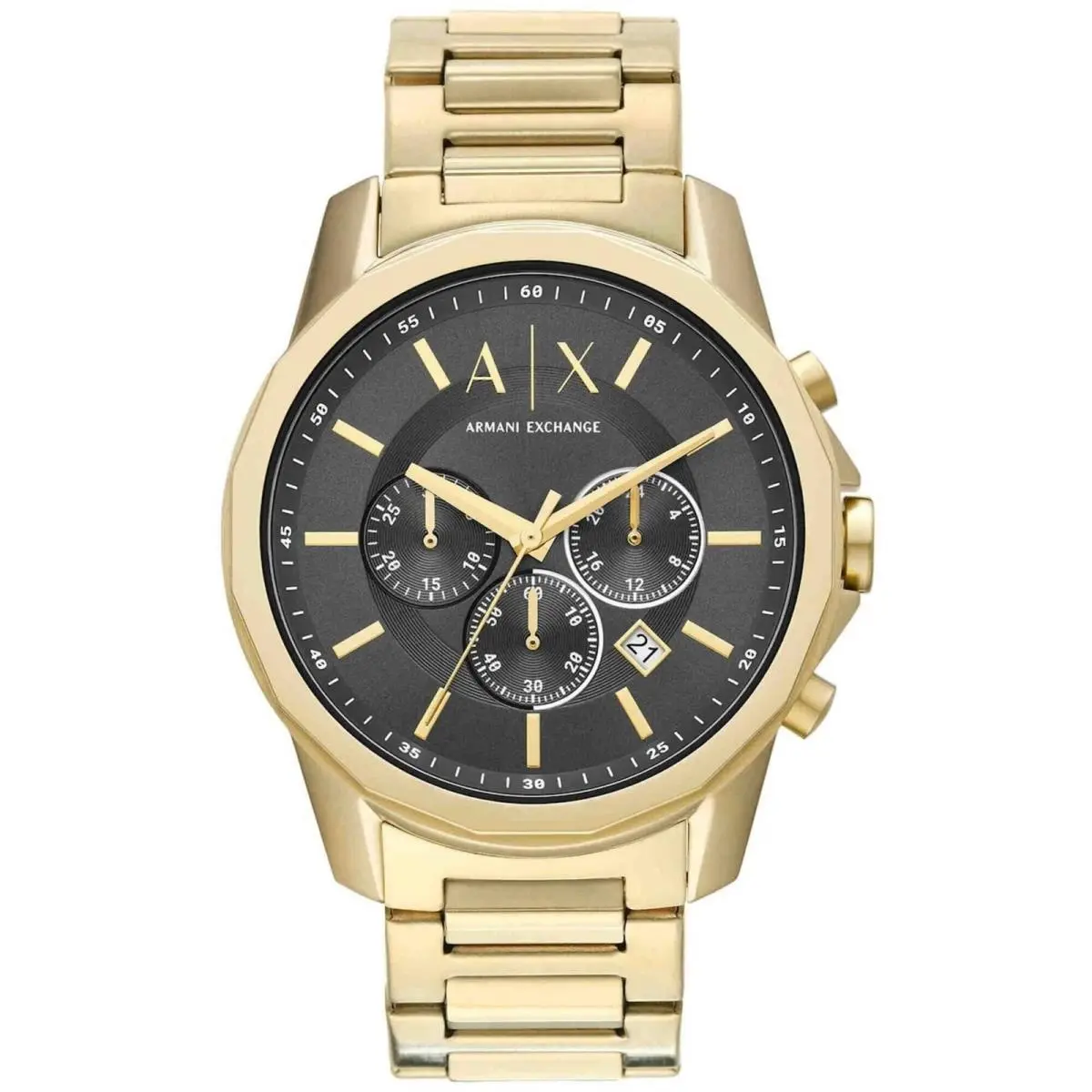 Armani Exchange Men`s Watch Banks Chronograph Yellow Gold Steel Bracelet AX1721 - Dial: Black, Band: Yellow