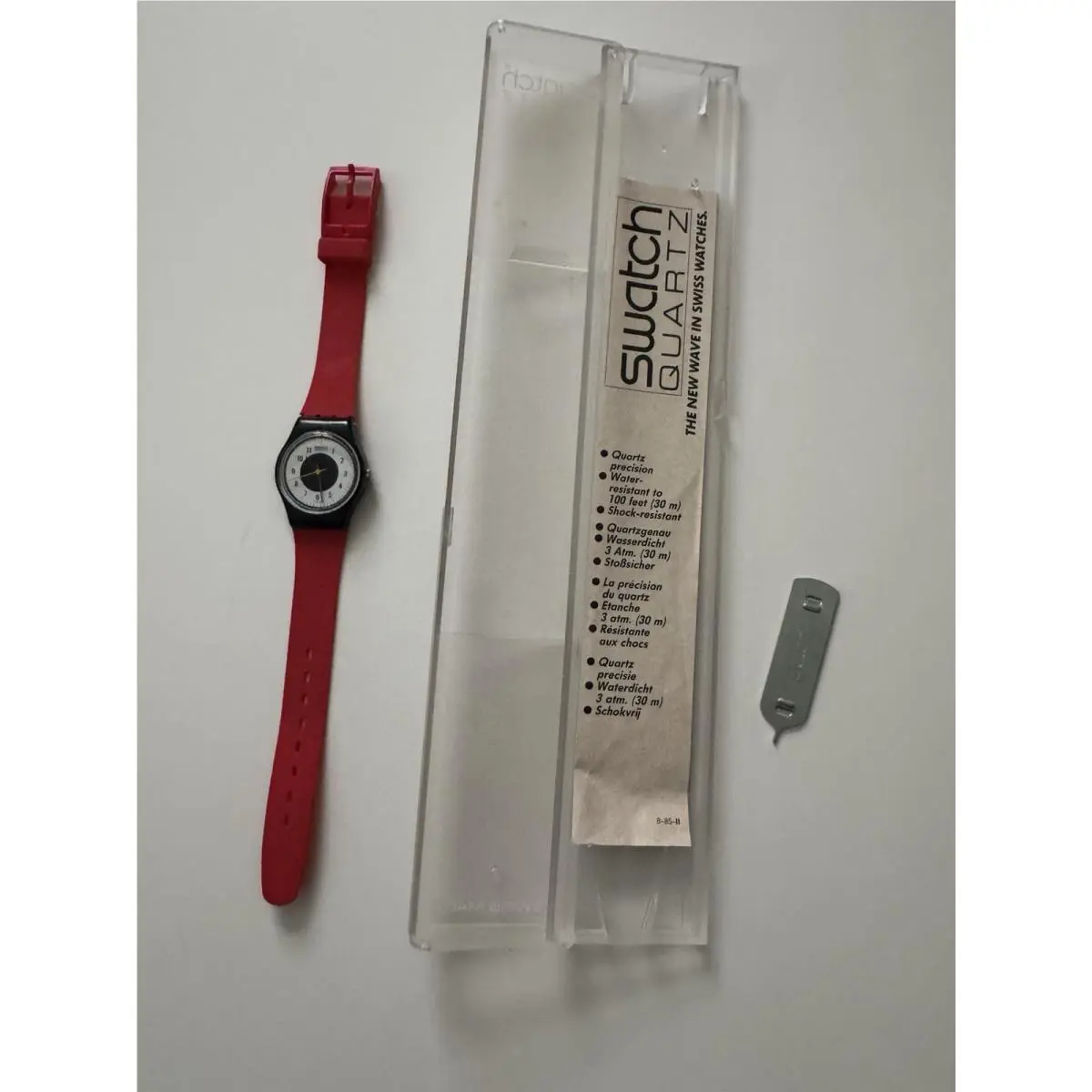 Women`s Swiss Vintage 1984 Watch Swatch Chrono Tech In Case Black Red