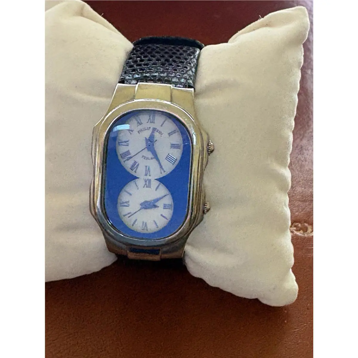 Philip Stein Signature 40mm Stainless Steel Watch Dual Time Zones Roman Numerls