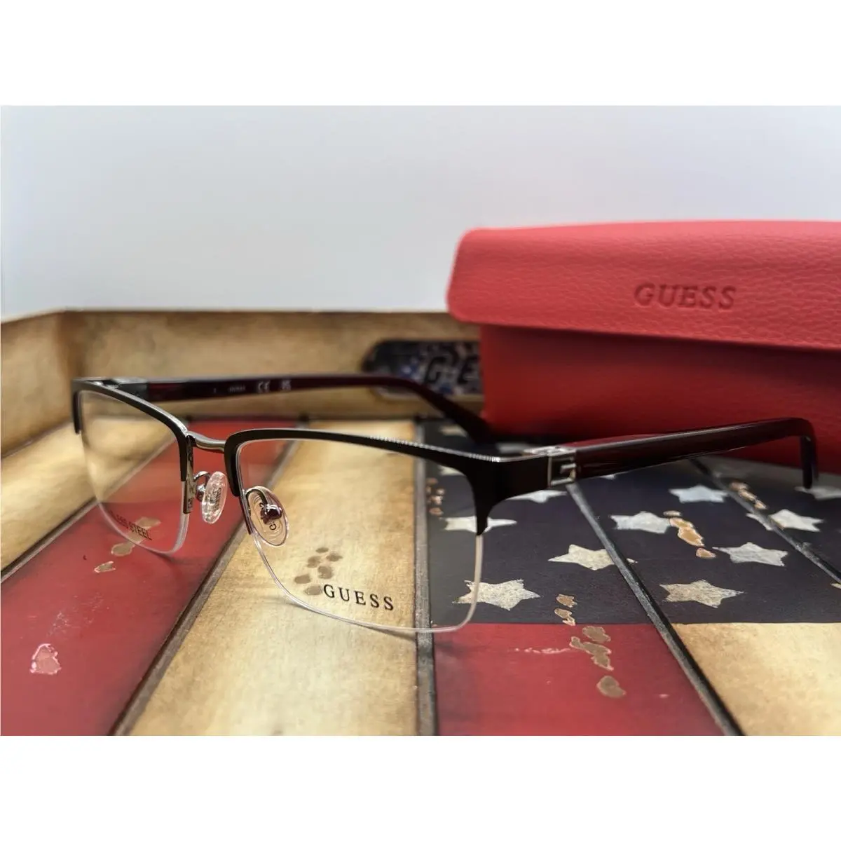 Guess GU50191/V 002 56mm Black Red Eyeglasses Option To Add RX