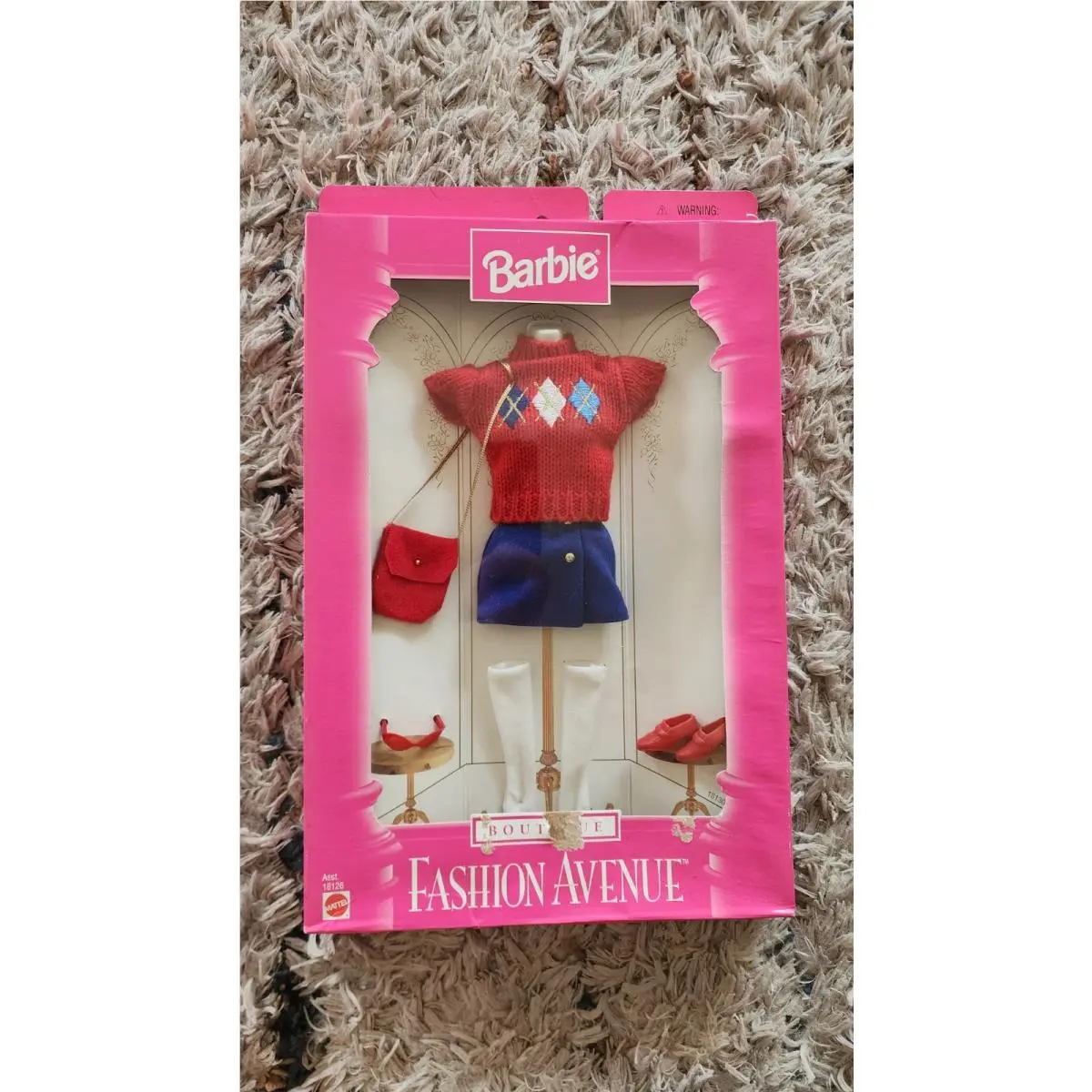 Vintage 1998 Mattel Barbie Fashion Avenue Boutique Red Blue 18126 Nip Argyle