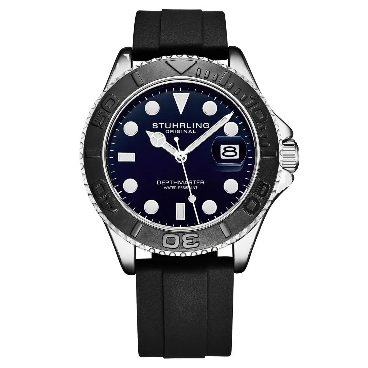 Stuhrling 4072 2 Depthmaster Quartz Date Blue Dial Silicone Strap Mens Watch by Stührling