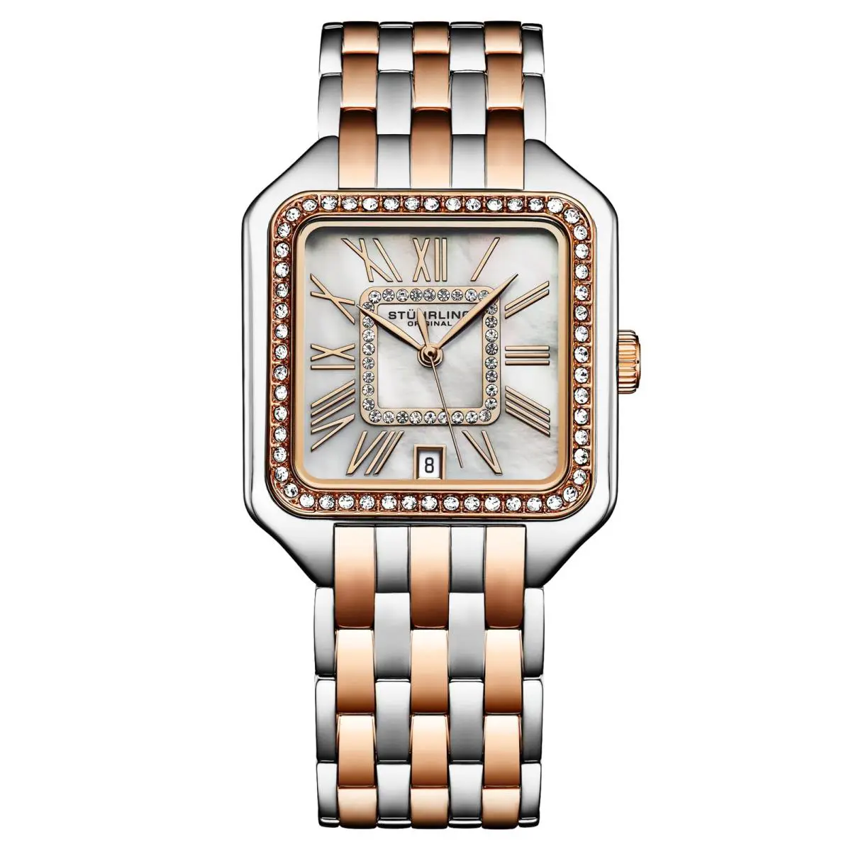 Stuhrling 4067 6 Quartz Square Stainless Steel Date Womens Watch